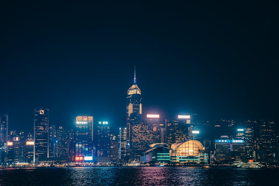 A captivating view of Hong Kong's skyline illuminated against the night sky.